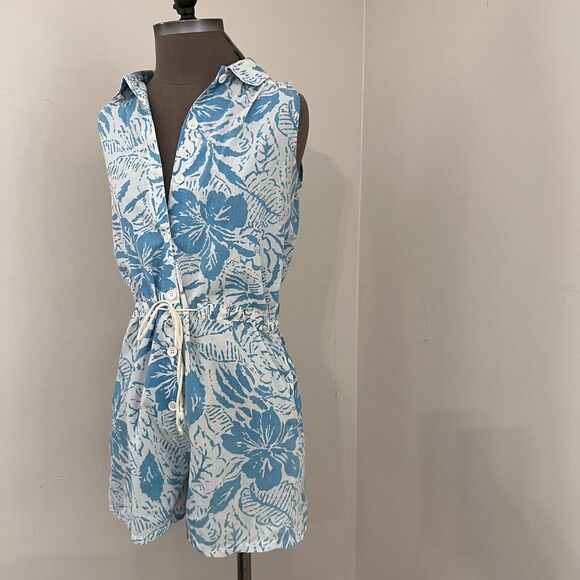 Vintage 80s Floral Justin Allen Medium Romper Shorts Playsuit - Picture 3 of 7